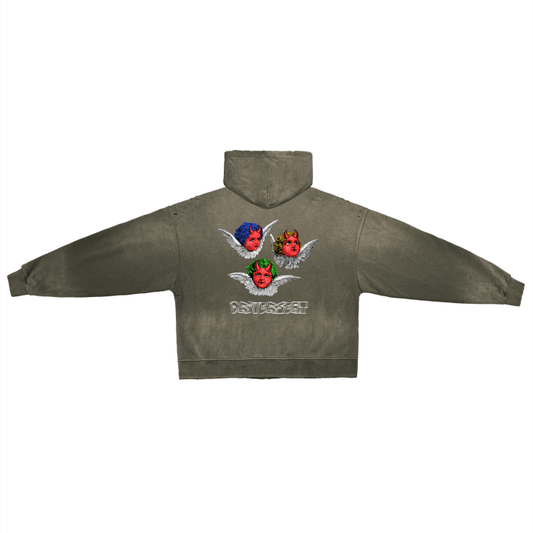 D'Evils Hand-Frayed Monkey Washed Zip Hoodie