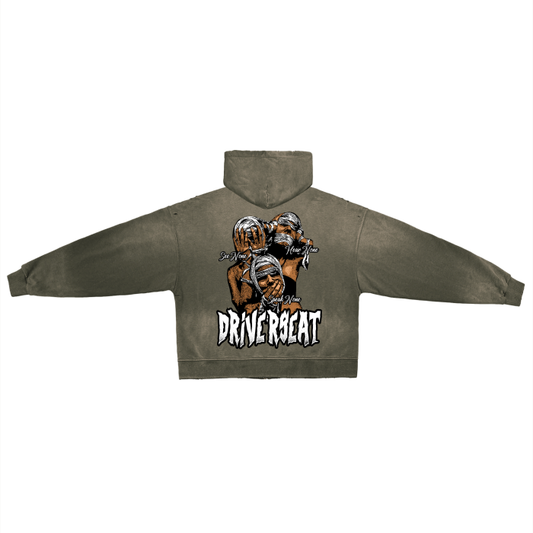 Silent Hand-Frayed Washed Zip Up Hoodie