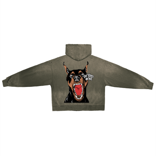 Doberman Hand-Frayed Washed Zip Hoodie