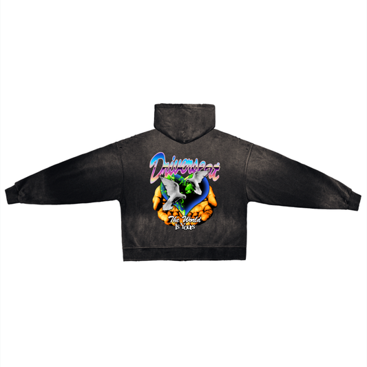 Who's World Hand-Frayed Washed Zip Hoodie