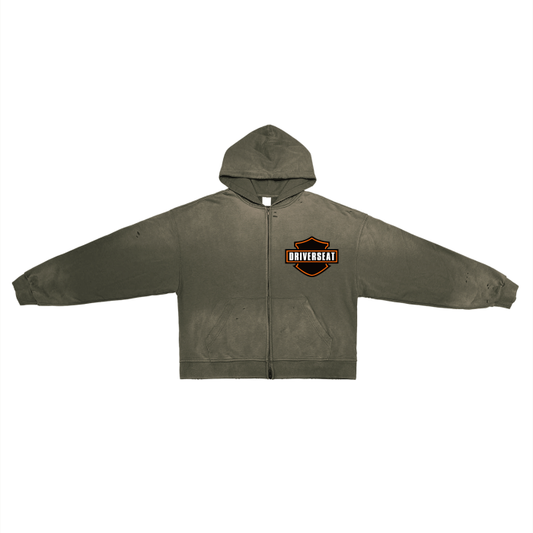 Shield Hand-Frayed Washed Zip Hoodie