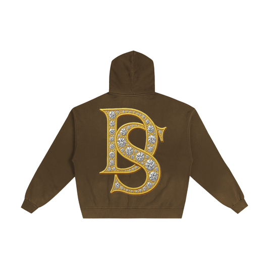 Bling Emblem Hand-Frayed Sunfade Zip Hoodie