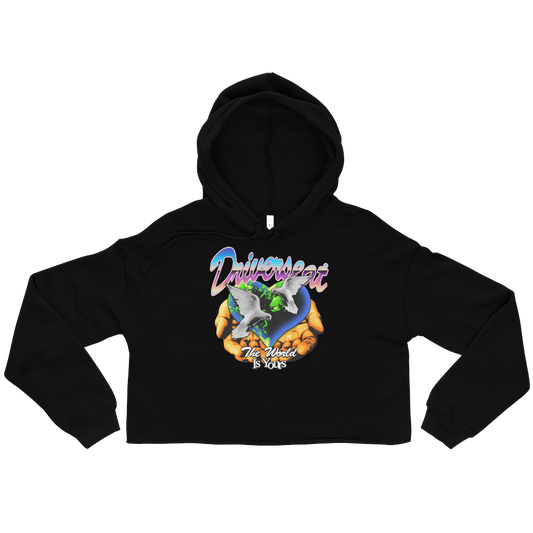 The World Is Yours Crop Hoodie - Black