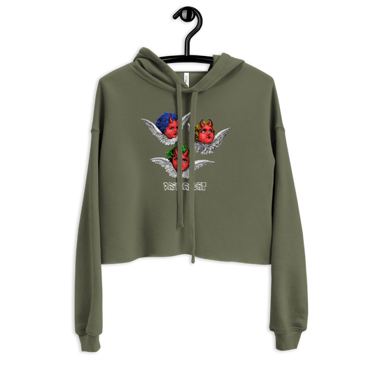 D'Evils Crop Hoodie - Military Green