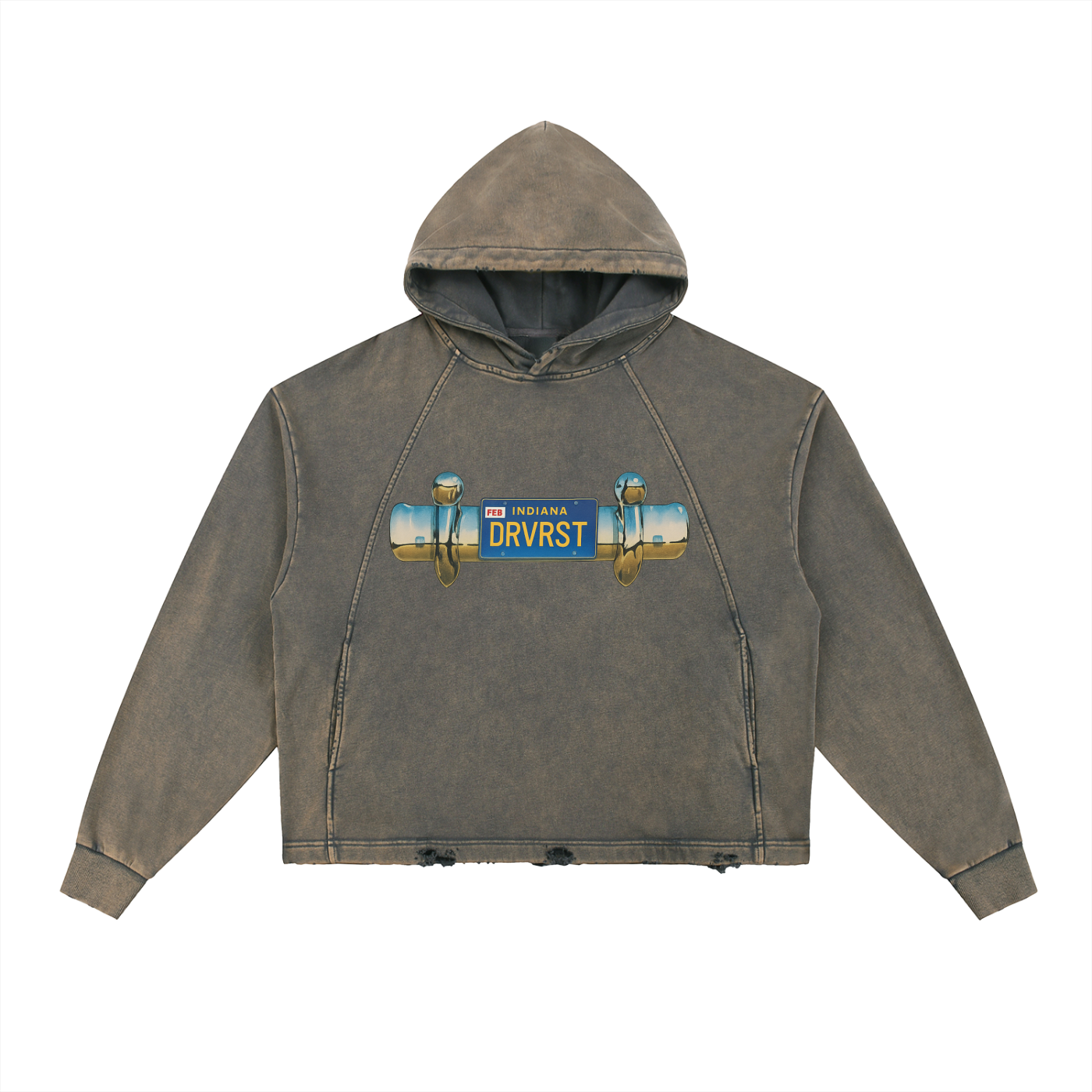 Plated Vintage Washed Frayed-Hem Hoodie