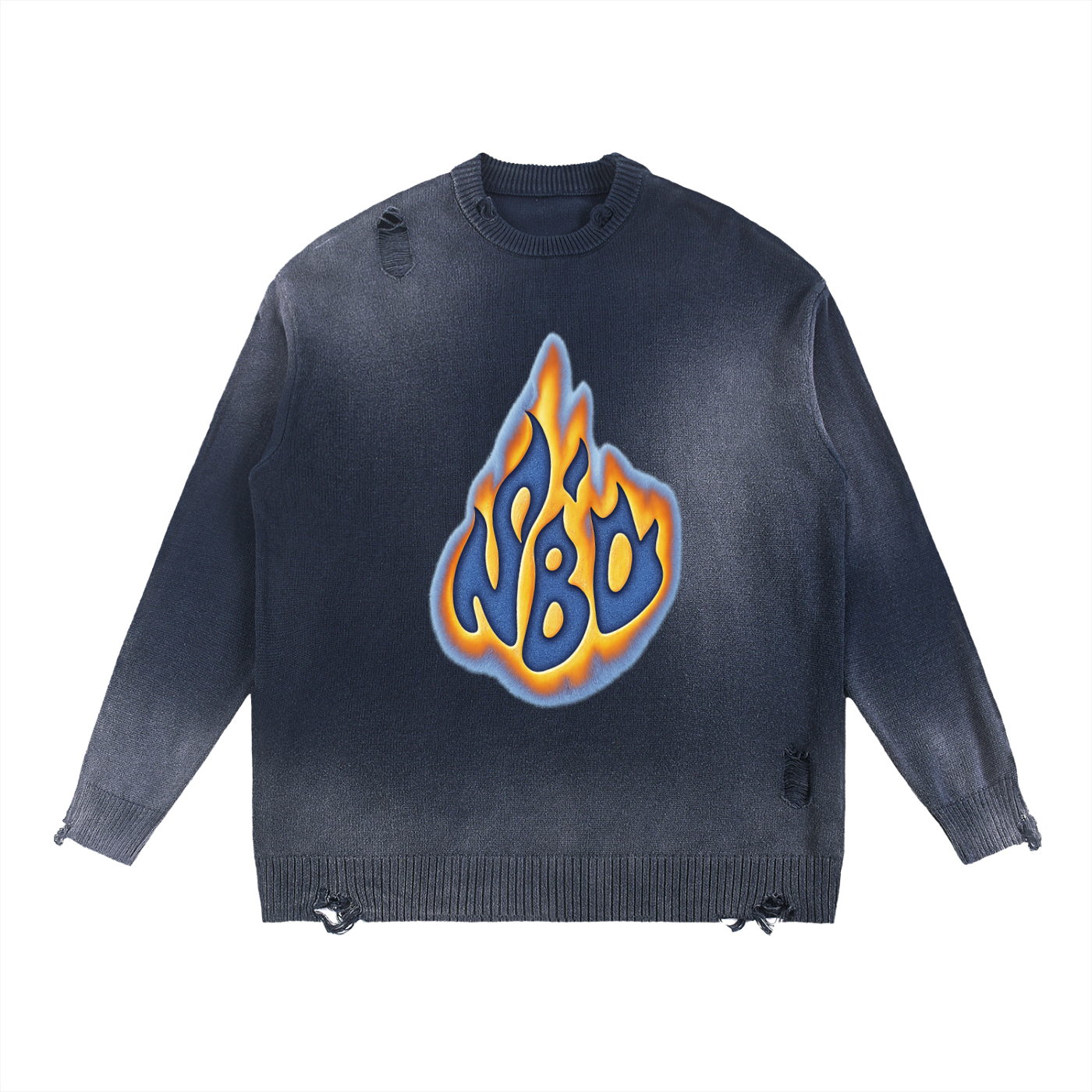 NBD Flame Sun Fade Distressed Sweater
