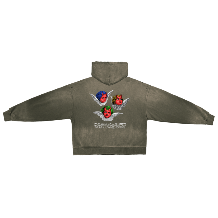 D'Evils Hand-Frayed Monkey Washed Zip Hoodie