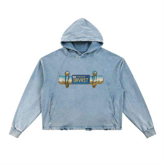 Plated Vintage Washed Frayed-Hem Hoodie