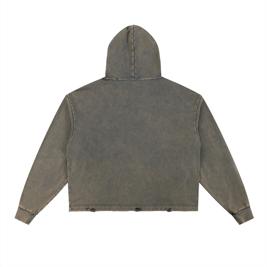 Plated Vintage Washed Frayed-Hem Hoodie