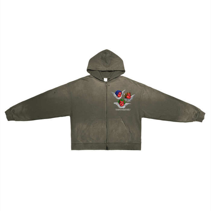 D'Evils Hand-Frayed Monkey Washed Zip Hoodie