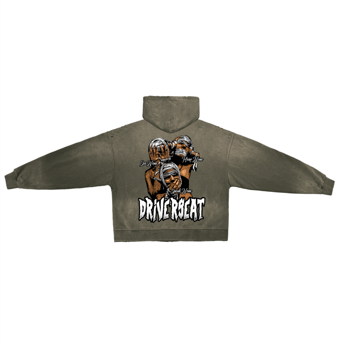 Silent Hand-Frayed Washed Zip Up Hoodie