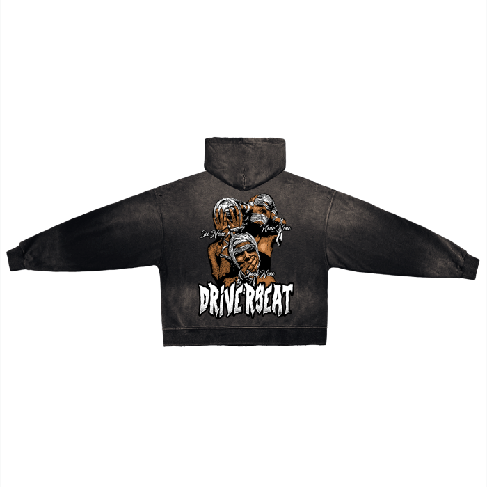 Silent Hand-Frayed Washed Zip Up Hoodie