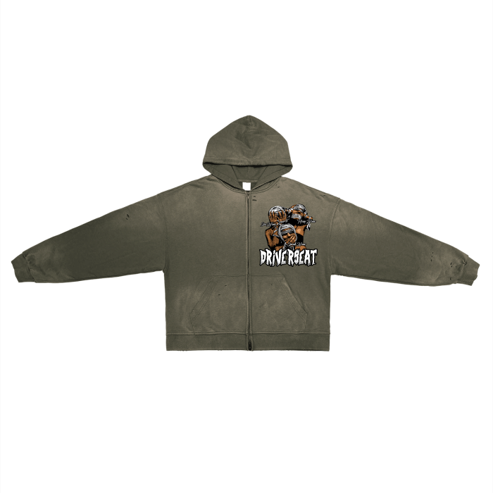 Silent Hand-Frayed Washed Zip Up Hoodie