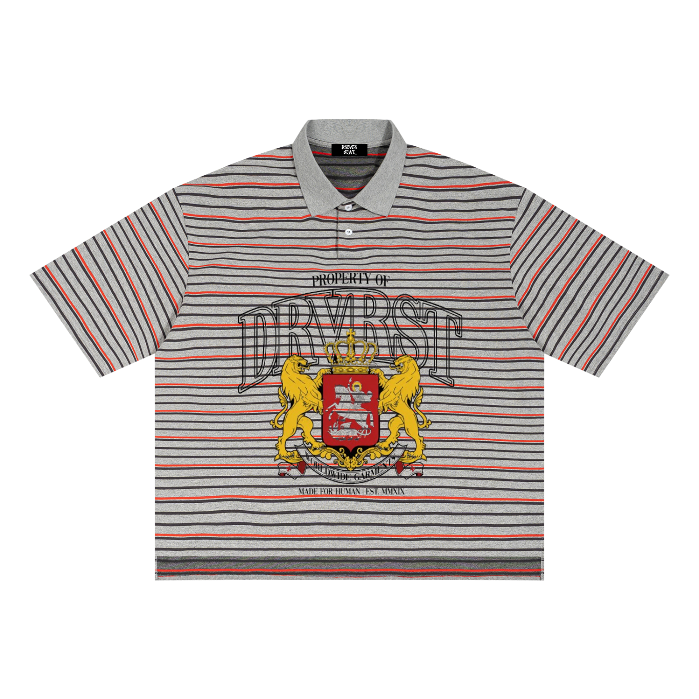 Unisex Striped Boxy Collared Polo Shirt