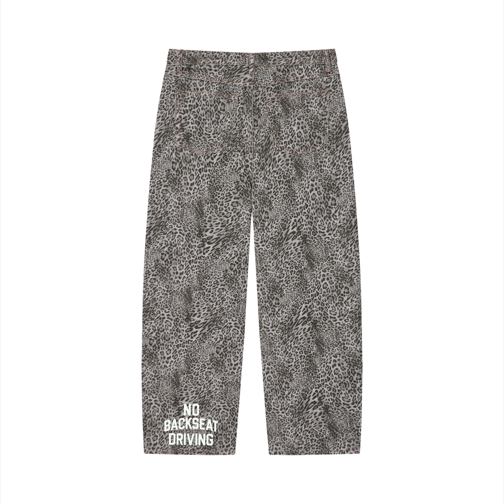 Unisex Vintage Wash Leopard Wide Leg Jeans