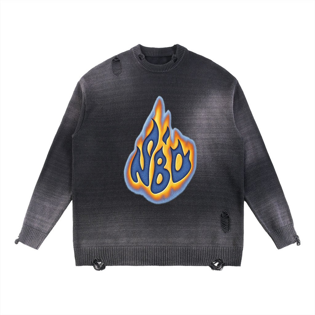 NBD Flame Sun Fade Distressed Sweater