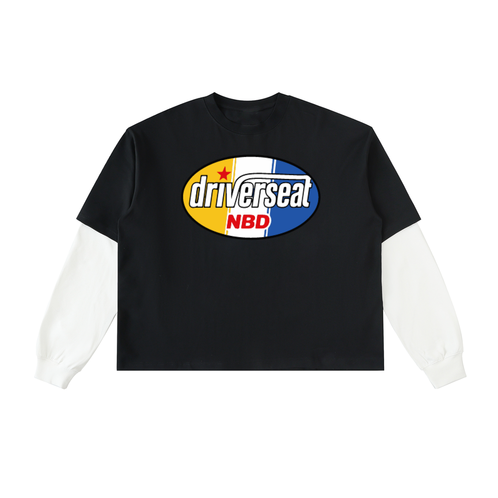 Oval Badge Layered Contrast Sleeve Cotton T-Shirt