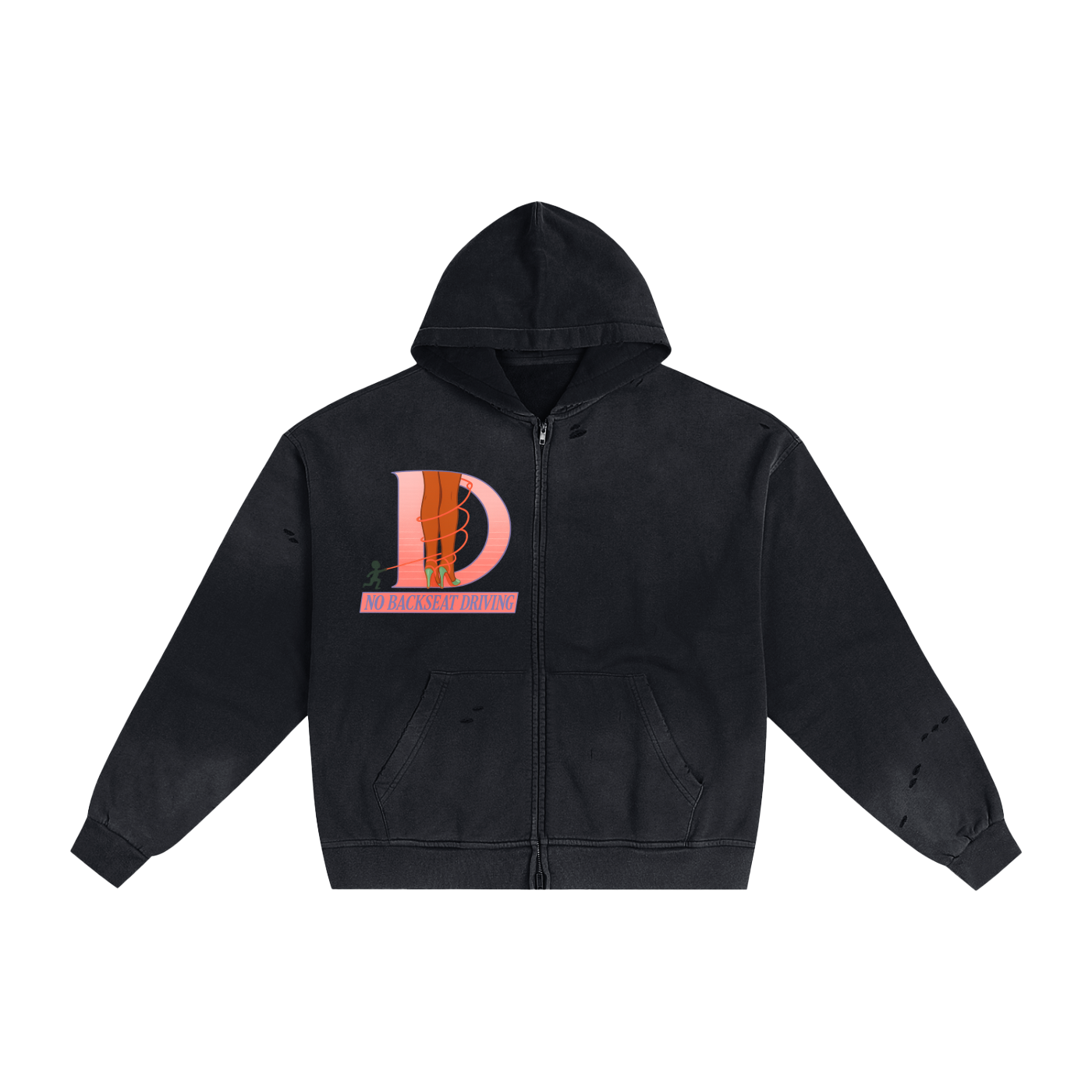 Tied Hand-Frayed Sunfade Zip Hoodie