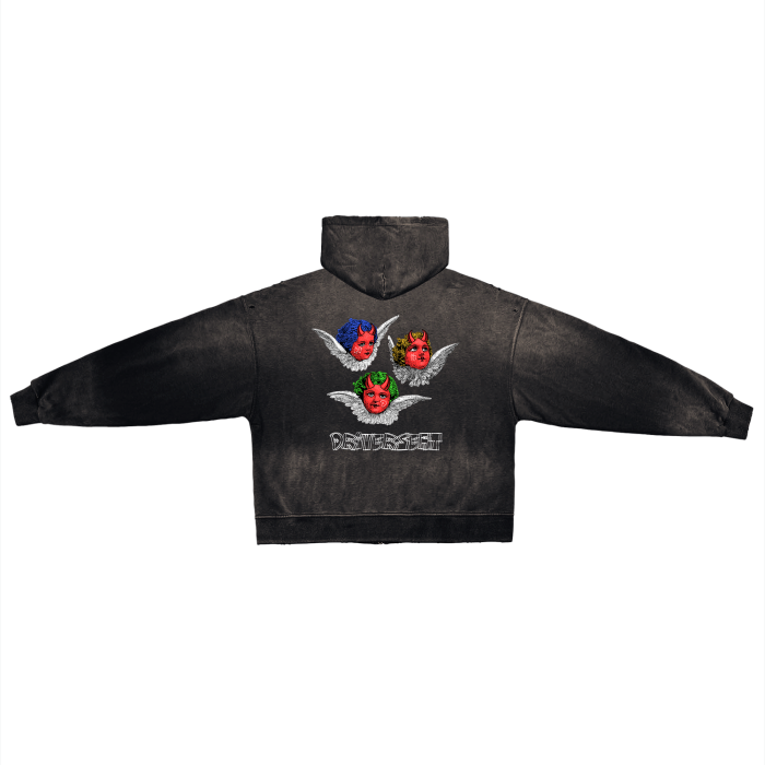 D'Evils Hand-Frayed Monkey Washed Zip Hoodie