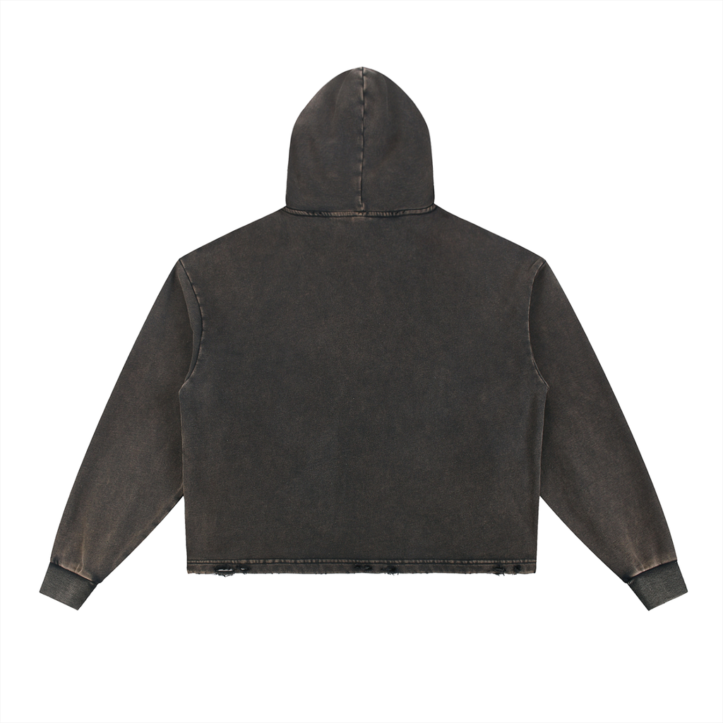 Plated Vintage Washed Frayed-Hem Hoodie