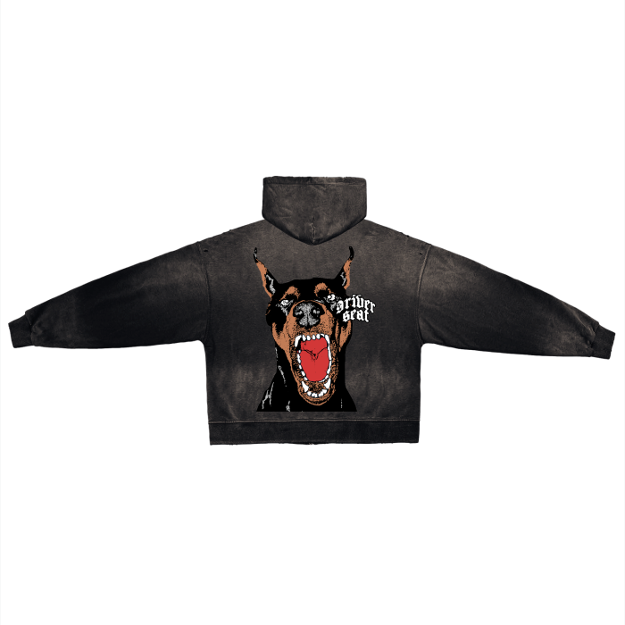 Doberman Hand-Frayed Washed Zip Hoodie