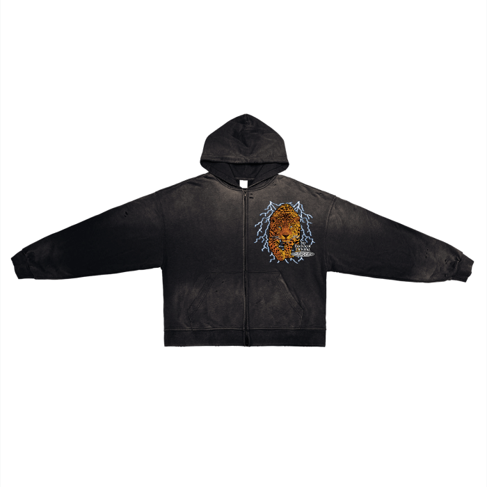 Jaguar Hand-Frayed Washed Zip Up Hoodie