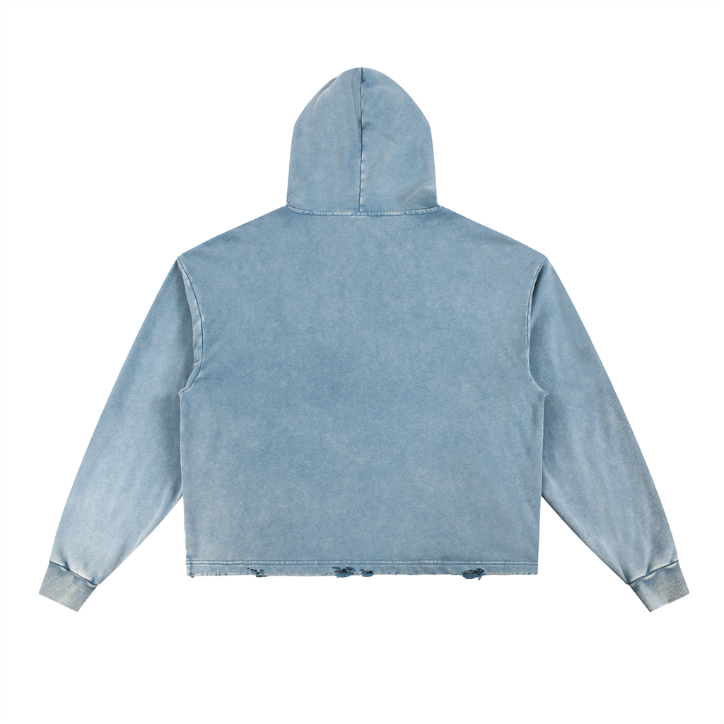 Plated Vintage Washed Frayed-Hem Hoodie