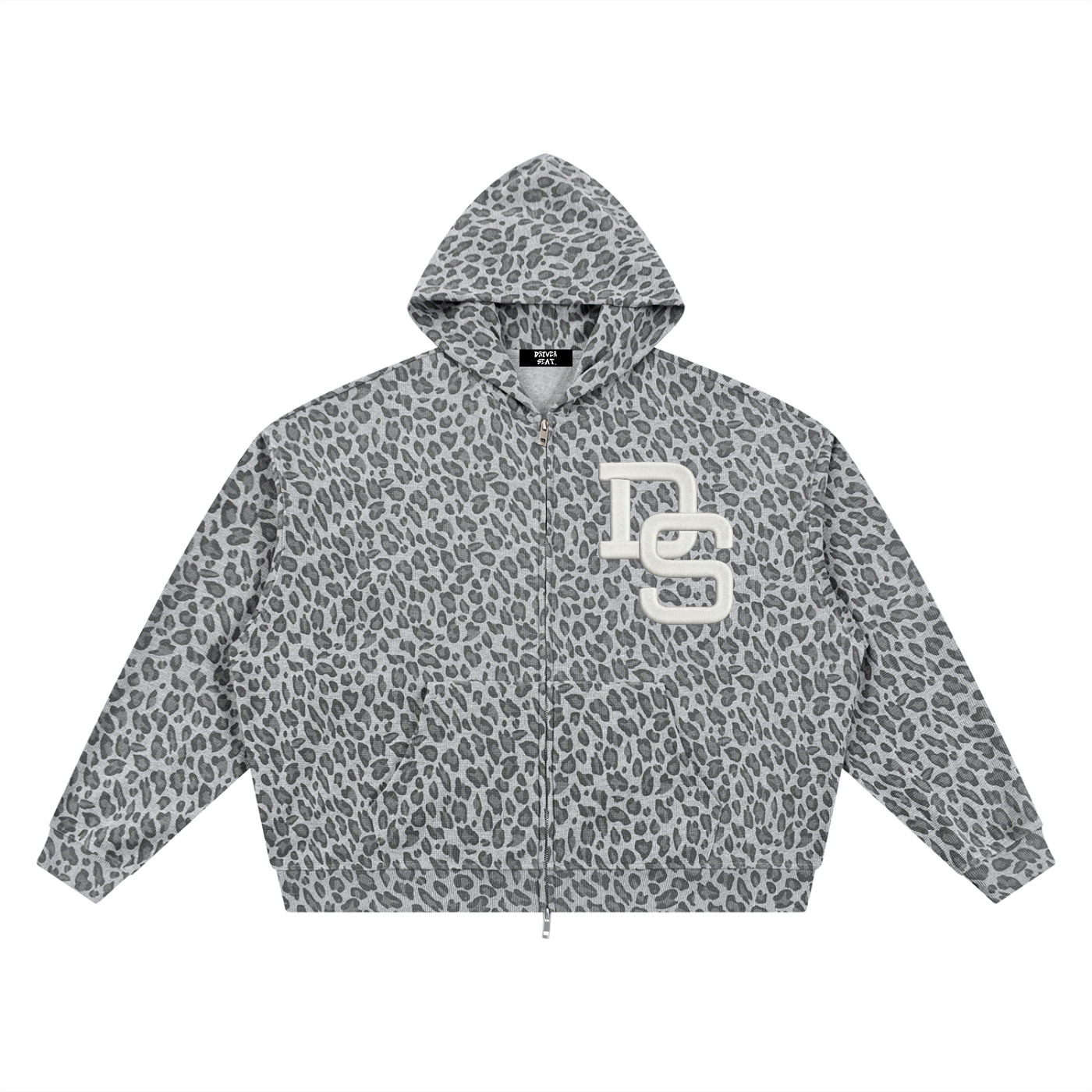 Unisex Leopard Print Waffle Full Zip Hoodie