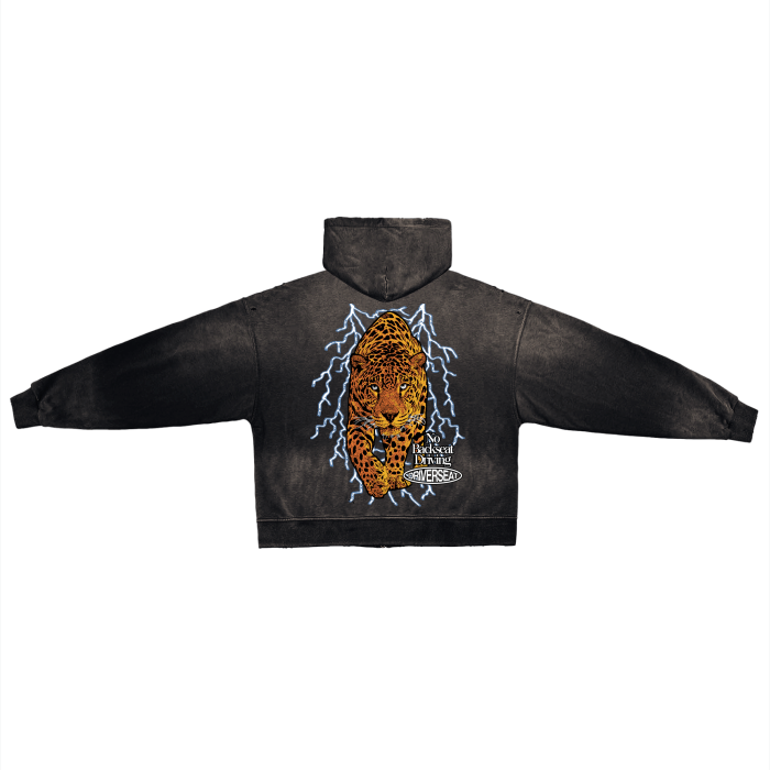 Jaguar Hand-Frayed Washed Zip Up Hoodie