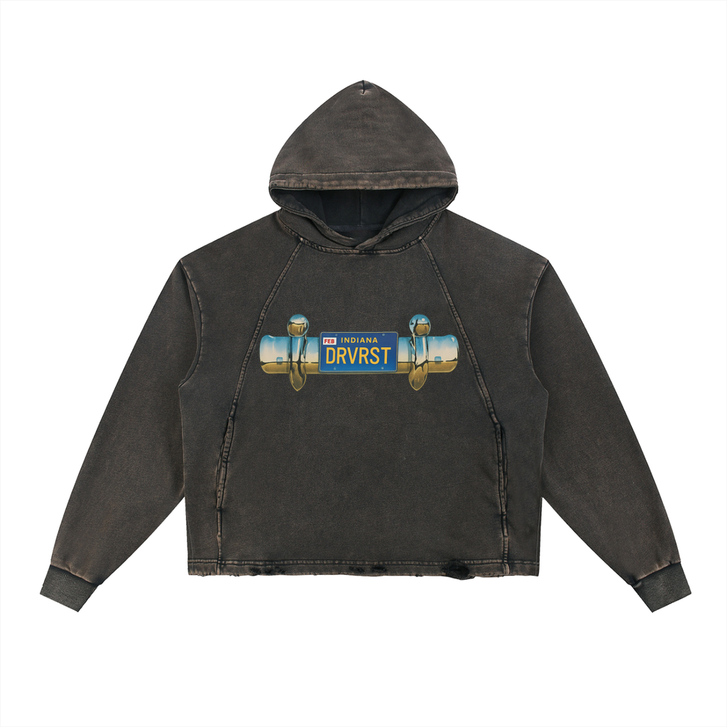 Plated Vintage Washed Frayed-Hem Hoodie