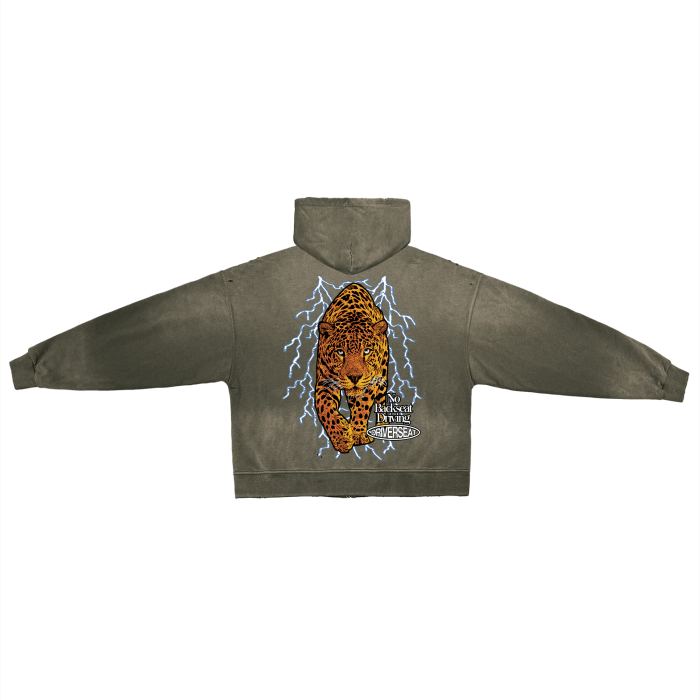 Jaguar Hand-Frayed Washed Zip Up Hoodie