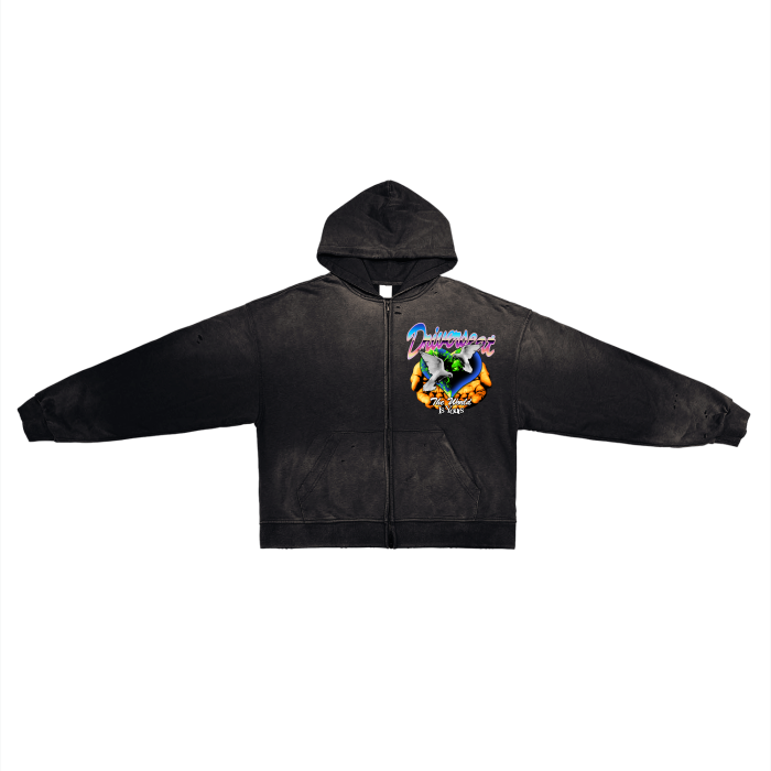 Who's World Hand-Frayed Washed Zip Hoodie