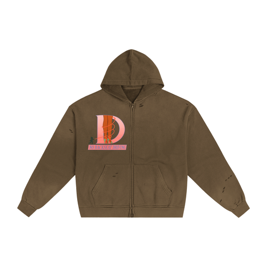 Tied Hand-Frayed Sunfade Zip Hoodie