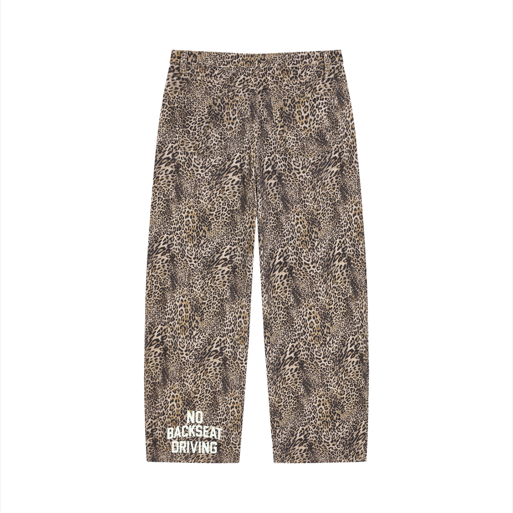 Unisex Vintage Wash Leopard Wide Leg Jeans