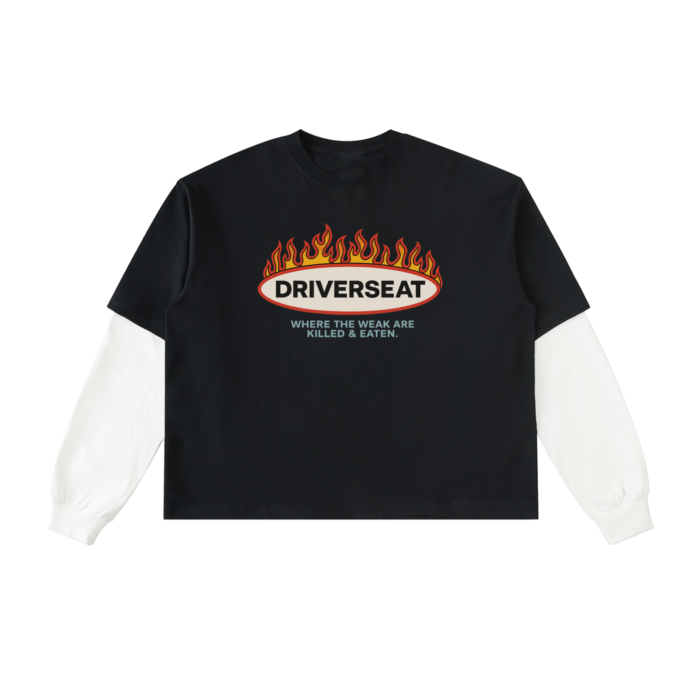 Feast or Famine Layered Contrast Sleeve Cotton T-Shirt