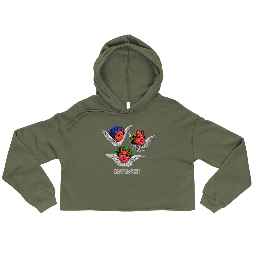D'Evils Crop Hoodie - Military Green
