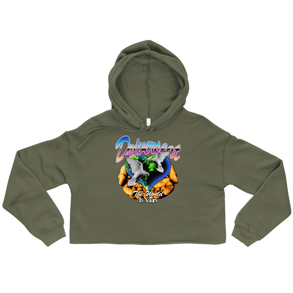The World Is Yours Crop Hoodie - Military Green