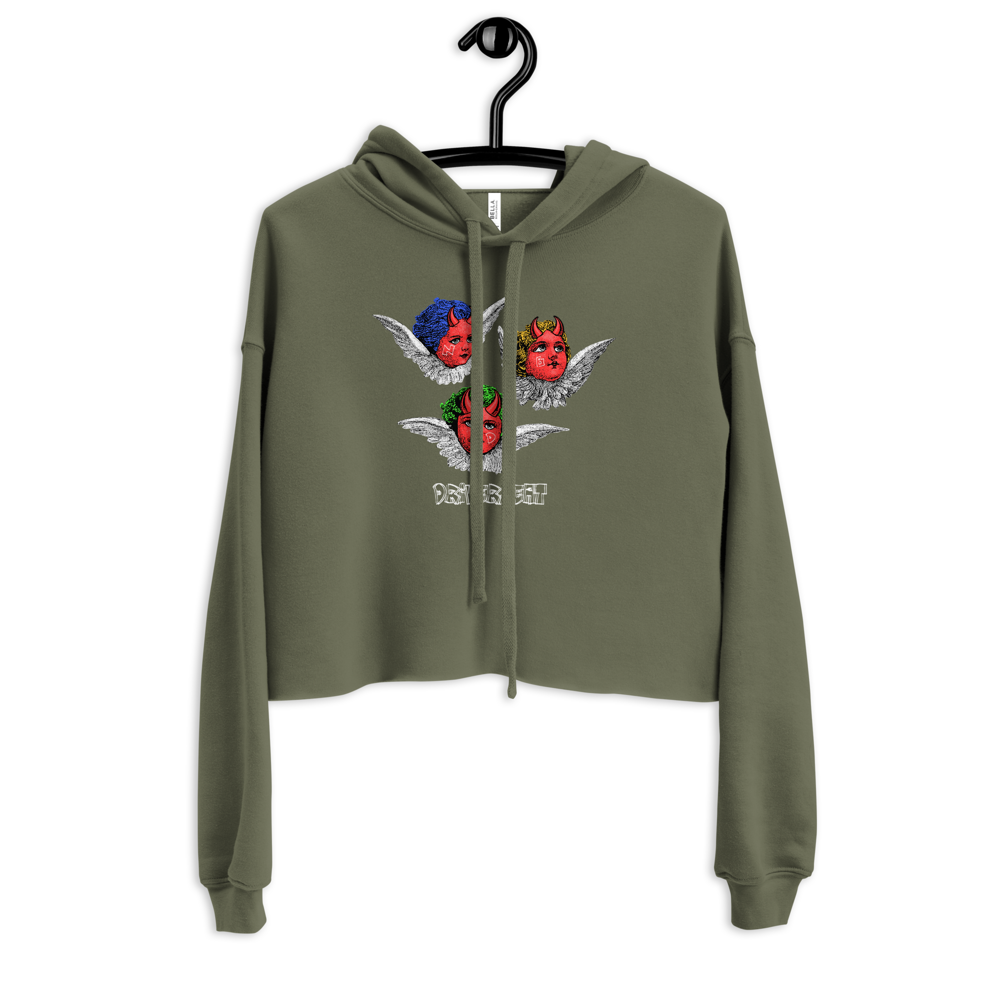 D'Evils Crop Hoodie - Military Green