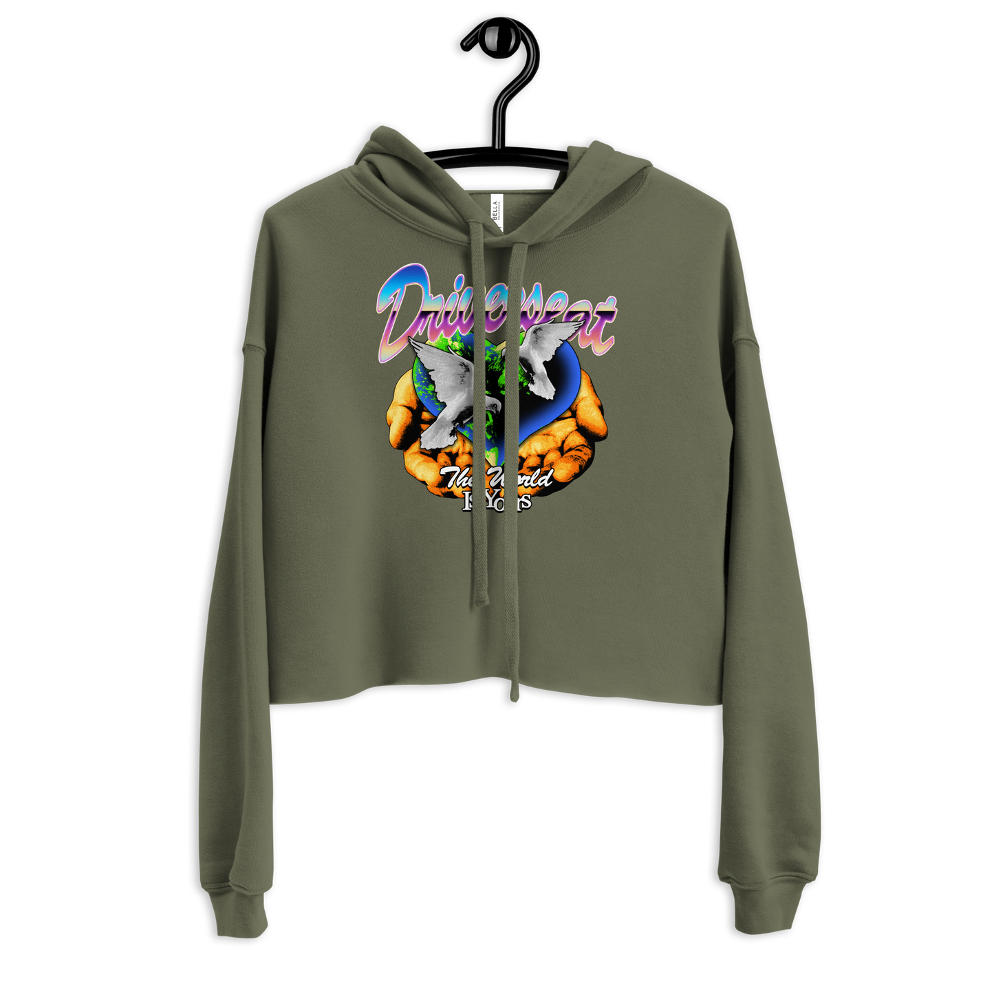 The World Is Yours Crop Hoodie - Military Green