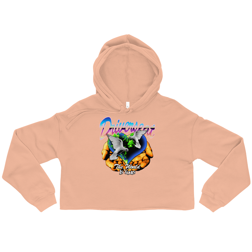 The World Is Yours Crop Hoodie - Peach